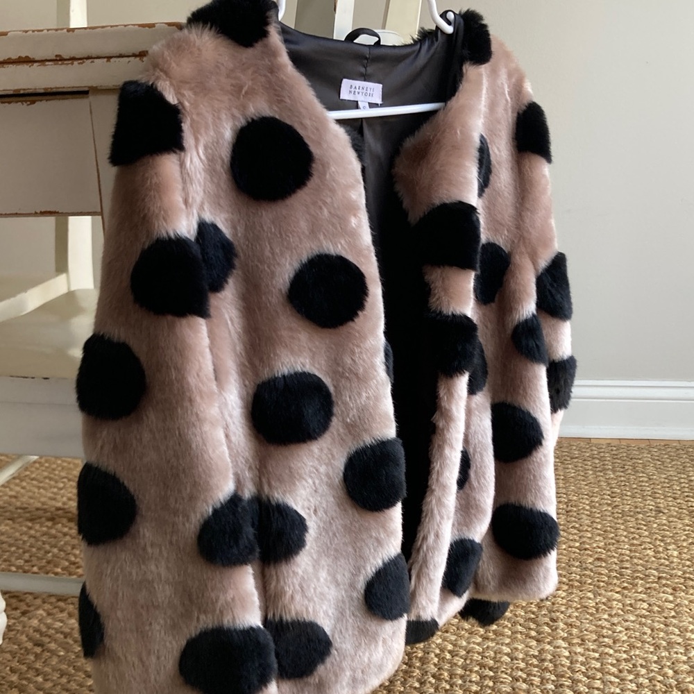 New: Barneys New York Faux Fur Polka Dot Jacket. Size Small